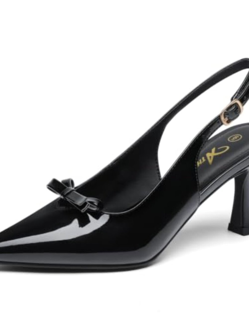 Women's Pointed Toe Slingback Pumps – 2.76-Inch Flare Heel, Buckle, Bow Knot